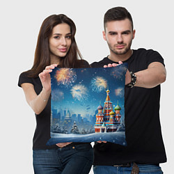 Подушка квадратная Новогодняя Москва, цвет: 3D-принт — фото 2
