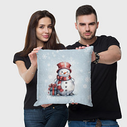 Подушка квадратная New Years cute snowman, цвет: 3D-принт — фото 2