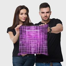 Подушка квадратная Фиолетовые неоновые полосы киберпанк, цвет: 3D-принт — фото 2