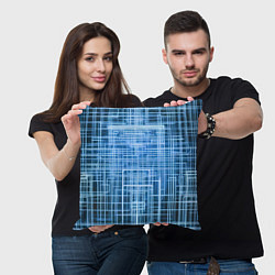 Подушка квадратная Синие неоновые полосы киберпанк, цвет: 3D-принт — фото 2