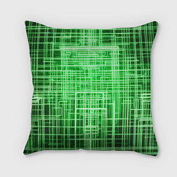 Подушка квадратная Зелёные неоновые полосы киберпанк, цвет: 3D-принт