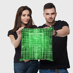 Подушка квадратная Зелёные неоновые полосы киберпанк, цвет: 3D-принт — фото 2
