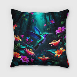 Подушка квадратная Колибри в темном лесу, цвет: 3D-принт