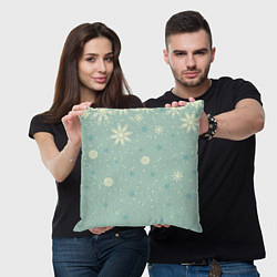 Подушка квадратная Снежинки и звезды на матно зеленем, цвет: 3D-принт — фото 2