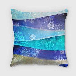 Подушка квадратная Абстрактный синий волнистый фон со снежинками, цвет: 3D-принт
