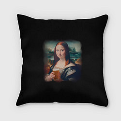Подушка квадратная Мона Лиза с пивком, цвет: 3D-принт