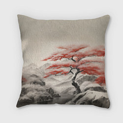 Подушка квадратная Красное дерево у реки, цвет: 3D-принт