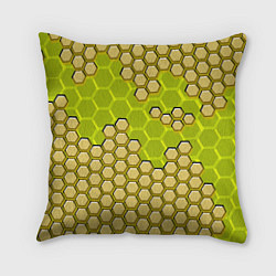 Подушка квадратная Жёлтая энерго-броня из шестиугольников, цвет: 3D-принт