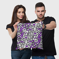 Подушка квадратная Фиолетовые кружевные узоры, цвет: 3D-принт — фото 2
