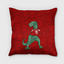 Подушка квадратная Динозавр в свитере - новогодние драконы, цвет: 3D-принт