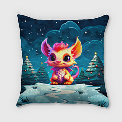 Подушка квадратная Маленький пушистый дракошка, цвет: 3D-принт