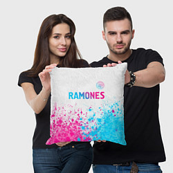 Подушка квадратная Ramones neon gradient style посередине, цвет: 3D-принт — фото 2