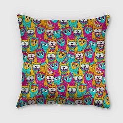 Подушка квадратная Разноцветные совы, цвет: 3D-принт