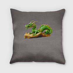 Подушка квадратная Зелёный деревянный дракон на дереве талисман, цвет: 3D-принт