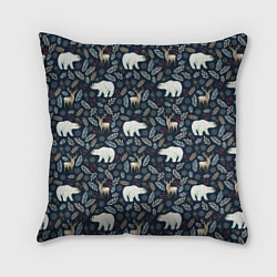 Подушка квадратная Акварельные медведи и олени, цвет: 3D-принт