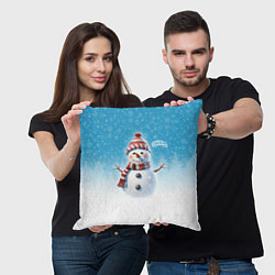 Подушка квадратная Веселый снеговичок, цвет: 3D-принт — фото 2
