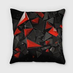 Подушка квадратная Черные и красные треугольные частицы, цвет: 3D-принт