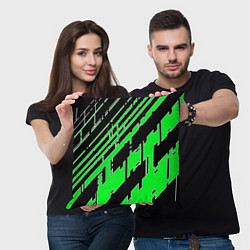 Подушка квадратная Зелёные линии на чёрном фоне, цвет: 3D-принт — фото 2