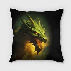 Подушка квадратная Злой зеленый дракон 2024, цвет: 3D-принт