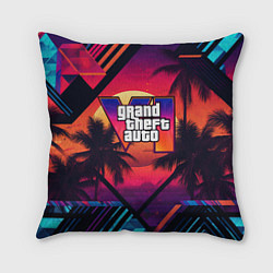 Подушка квадратная GTA 6 аbstract logo, цвет: 3D-принт