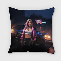 Подушка квадратная GTA 6 девушка у машины, цвет: 3D-принт