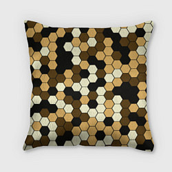 Подушка квадратная Камуфляж гексагон коричневый, цвет: 3D-принт