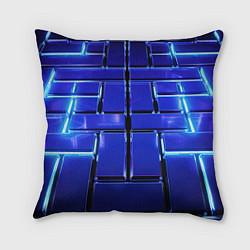 Подушка квадратная Синие плиты с неоном, цвет: 3D-принт
