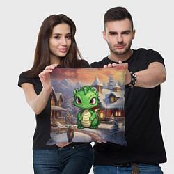 Подушка квадратная Дракон и новогодний город, цвет: 3D-принт — фото 2