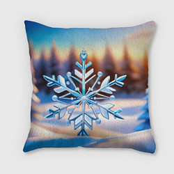 Подушка квадратная Большая снежинка на фоне леса, цвет: 3D-принт