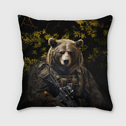 Подушка квадратная Медведь солдат в ночном лесу, цвет: 3D-принт