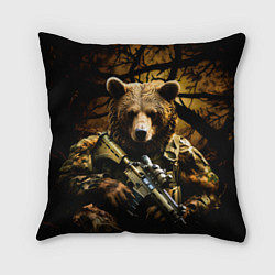 Подушка квадратная Медведь солдат в дремучем лесу, цвет: 3D-принт