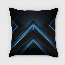 Подушка квадратная Черная абстракция с синим неоновым ярким свечением, цвет: 3D-принт