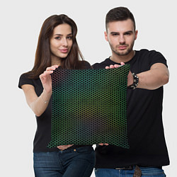 Подушка квадратная Неоновые соты чёрный, цвет: 3D-принт — фото 2