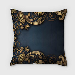 Подушка квадратная Лепнина объемные золотые узоры на ткани, цвет: 3D-принт