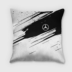 Подушка квадратная Mercedes benz краски чернобелая геометрия, цвет: 3D-принт