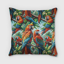 Подушка квадратная Попугаи Ара - тропики джунгли, цвет: 3D-принт