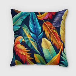 Подушка квадратная Пёстрые пёрышки попугаев, цвет: 3D-принт
