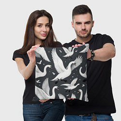 Подушка квадратная Стая белых лебедей летящих в небе, цвет: 3D-принт — фото 2