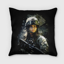 Подушка квадратная Девушка воин в боевой экипировке