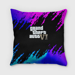 Подушка квадратная GTA 6 неоновые краски вайсити, цвет: 3D-принт