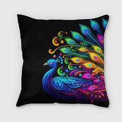Подушка квадратная Neon peacock - art, цвет: 3D-принт
