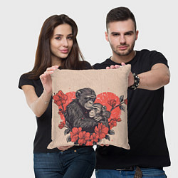 Подушка квадратная Влюбленные обезьяны 14 февраля, цвет: 3D-принт — фото 2