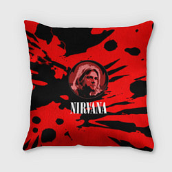 Подушка квадратная Nirvana красные краски рок бенд, цвет: 3D-принт