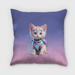 Подушка квадратная Милый котёнок - киберпанк милашка, цвет: 3D-принт