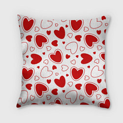 Подушка квадратная Паттерн красные сердечки на белом фоне, цвет: 3D-принт
