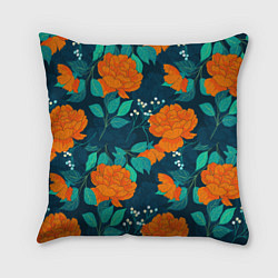Подушка квадратная Паттерн с оранжевыми цветами, цвет: 3D-принт