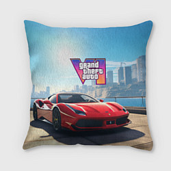 Подушка квадратная GTA 6 logo auto, цвет: 3D-принт