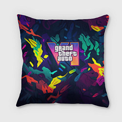 Подушка квадратная GTA 6 logo яркий неоновый камуфляжный стиль, цвет: 3D-принт