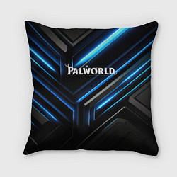 Подушка квадратная Palworld logo black blue neon abstract, цвет: 3D-принт