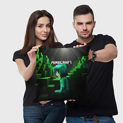 Подушка квадратная Minecraft девушка и зеленые ступени блоки тропинки, цвет: 3D-принт — фото 2
